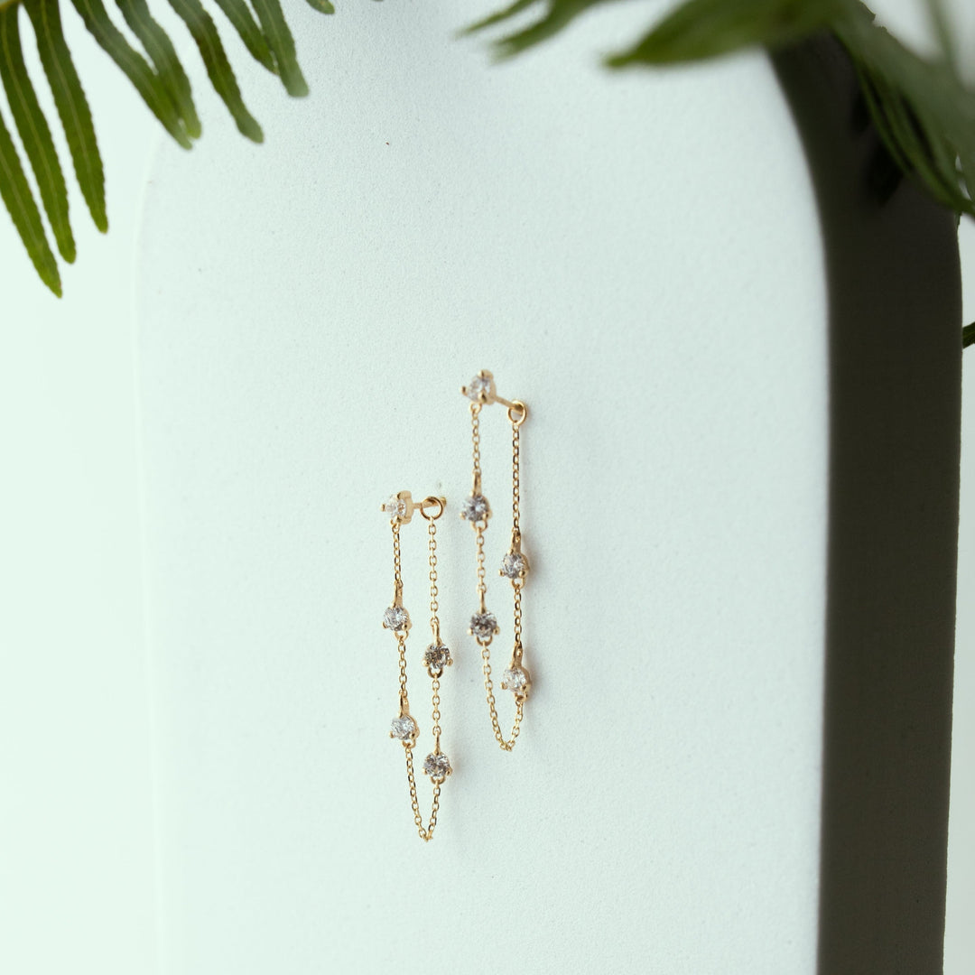 14k Solid Gold Multi-CZ Drop Studs - Earrings -  -  - Azil Boutique