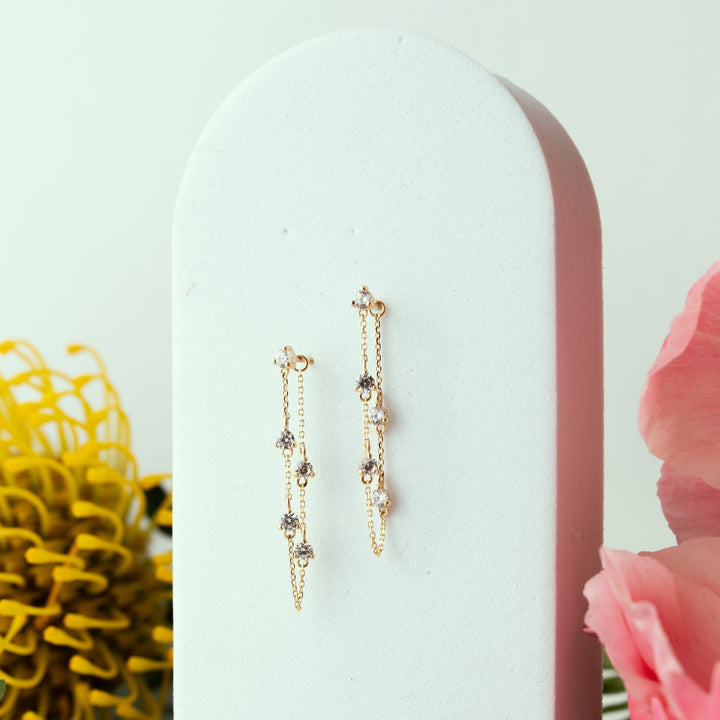 14k Solid Gold Multi-CZ Drop Studs - Earrings -  -  - Azil Boutique