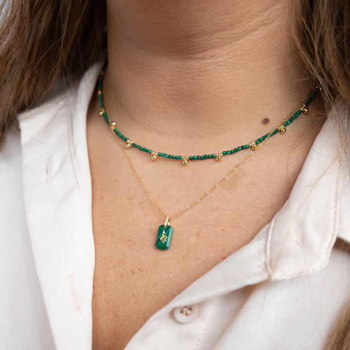 Green Aventurine & Beaded Nugget Necklace - Necklaces - - - Azil Boutique