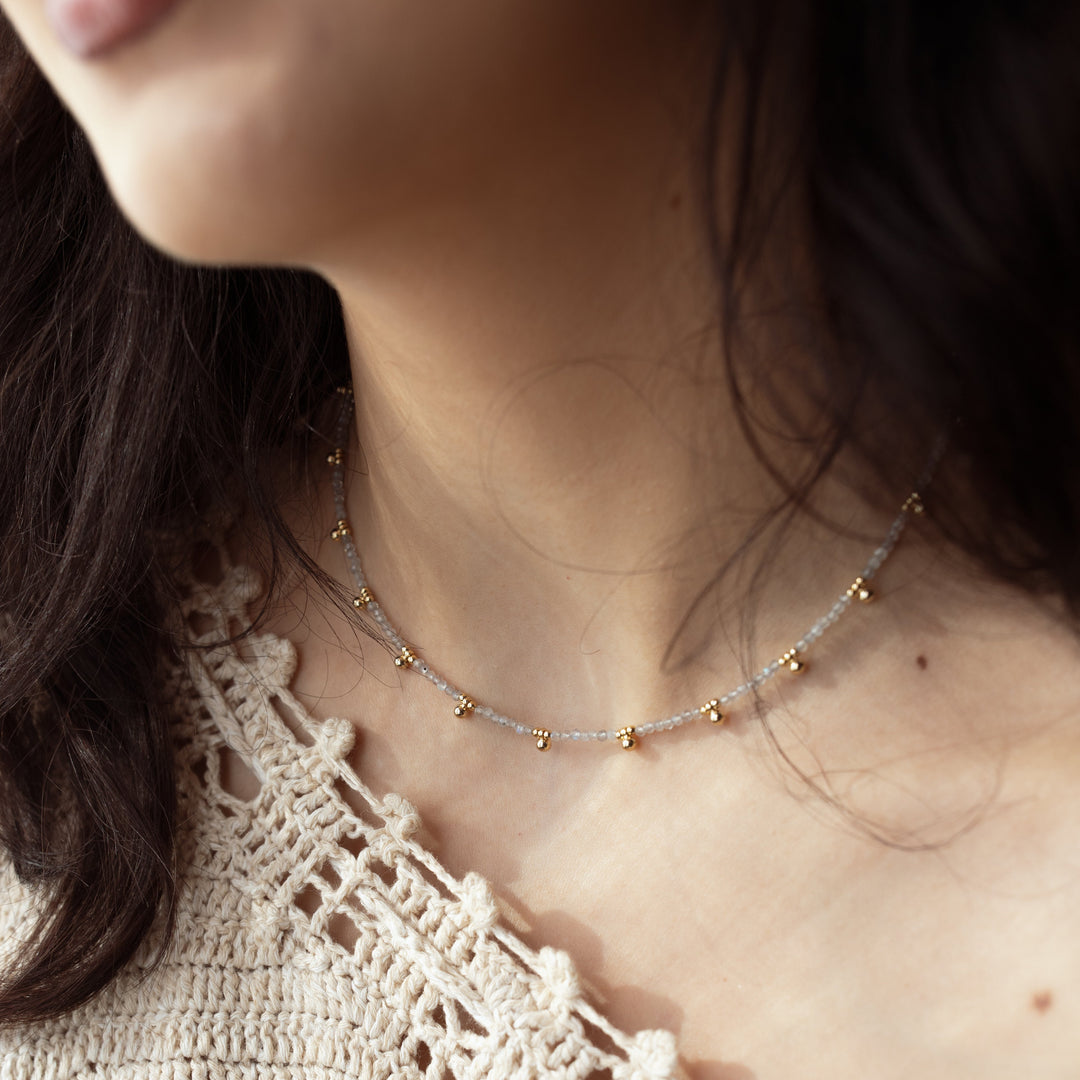 Moonstone & Beaded Nugget Necklace - Necklaces - - - Azil Boutique