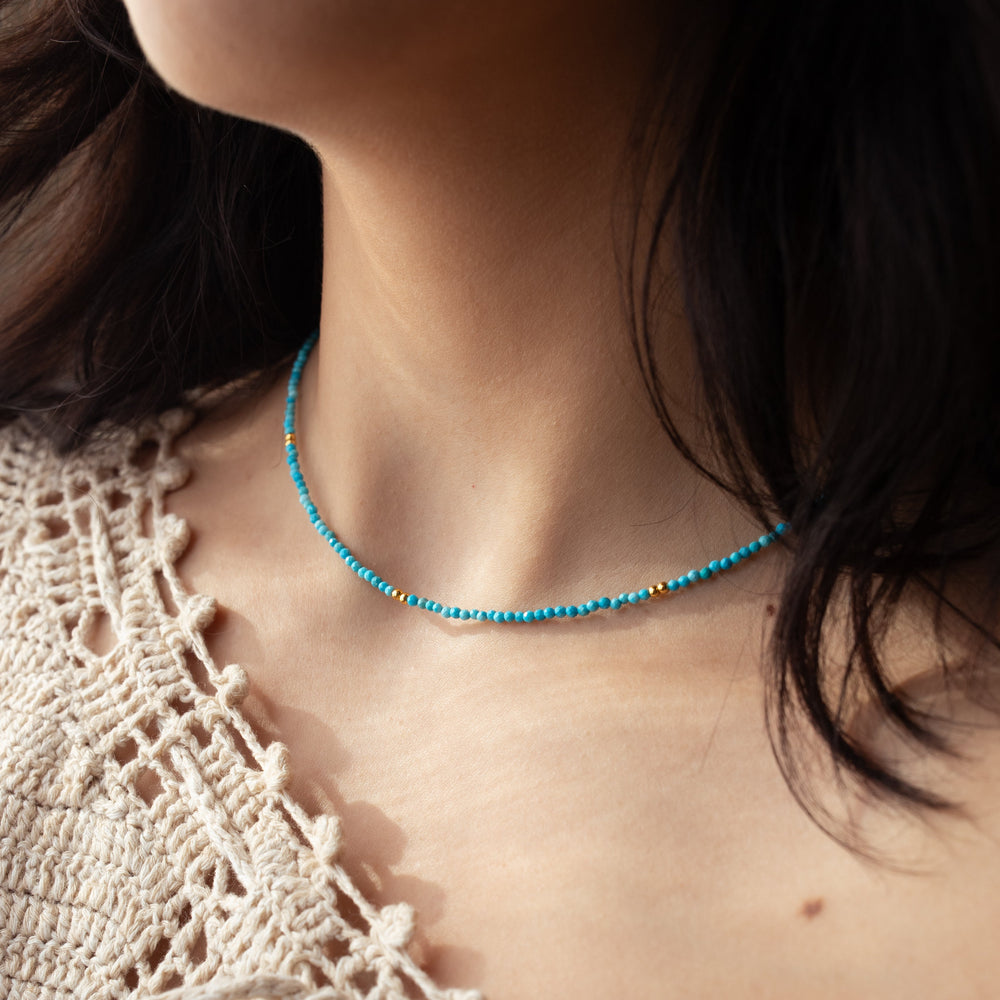 Turquoise + Gold Mix Choker Necklace - Necklaces - - - Azil Boutique