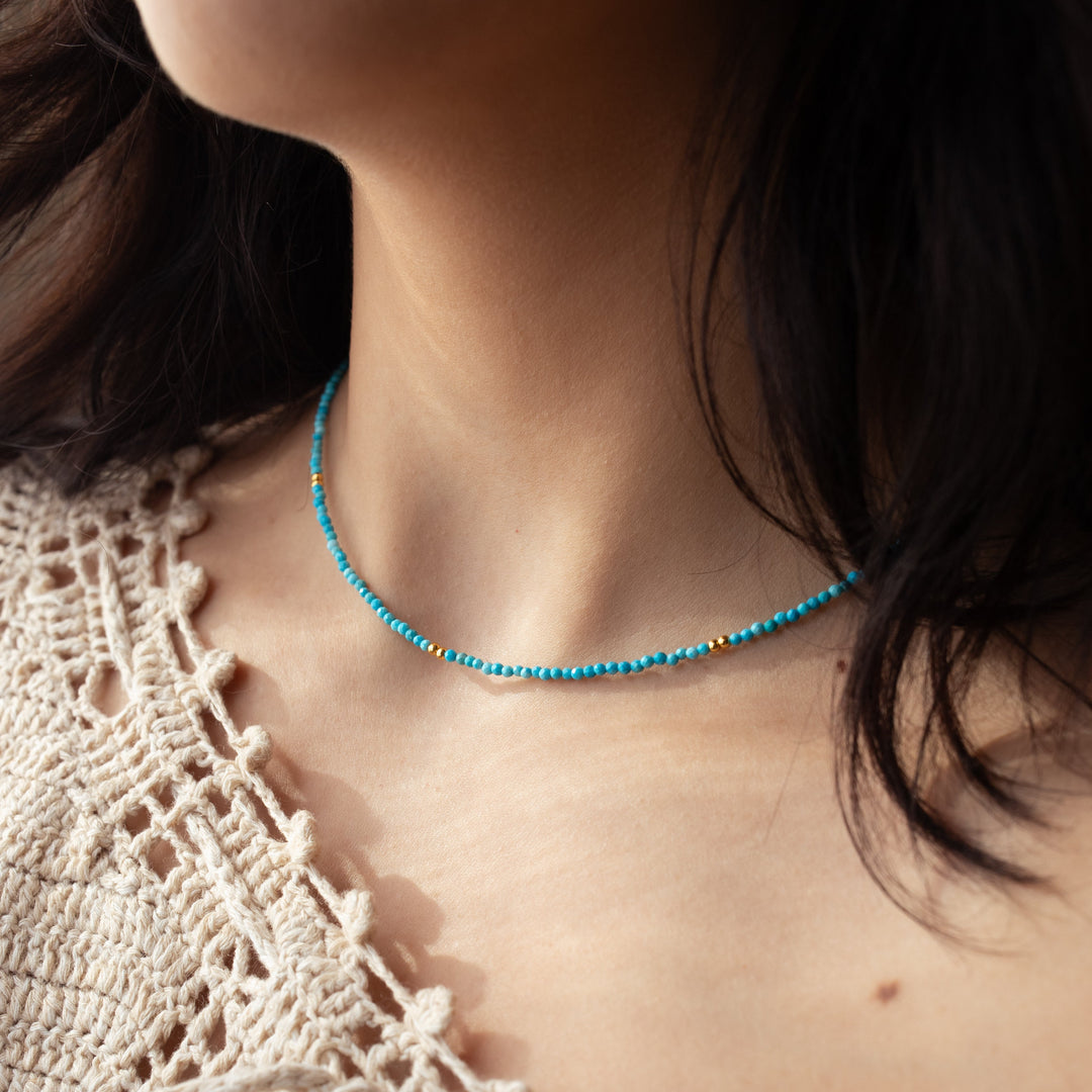 Turquoise + Gold Mix Choker Necklace - Necklaces - - - Azil Boutique
