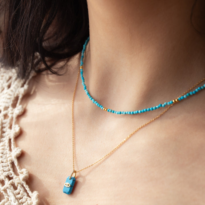 Turquoise + Gold Mix Choker Necklace - Necklaces - - - Azil Boutique