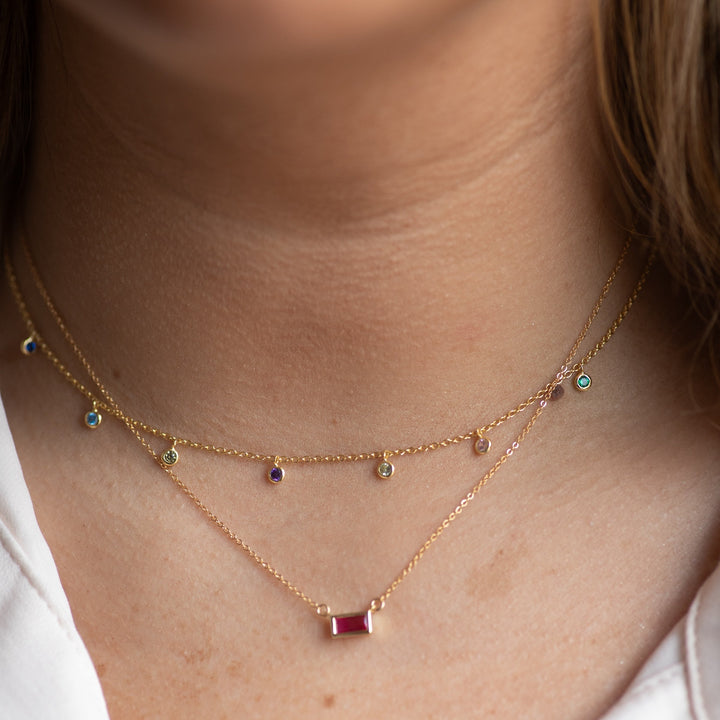 SALE - Emerald Shape Horizontal Birthstone Necklaces - Necklaces - - - Azil Boutique