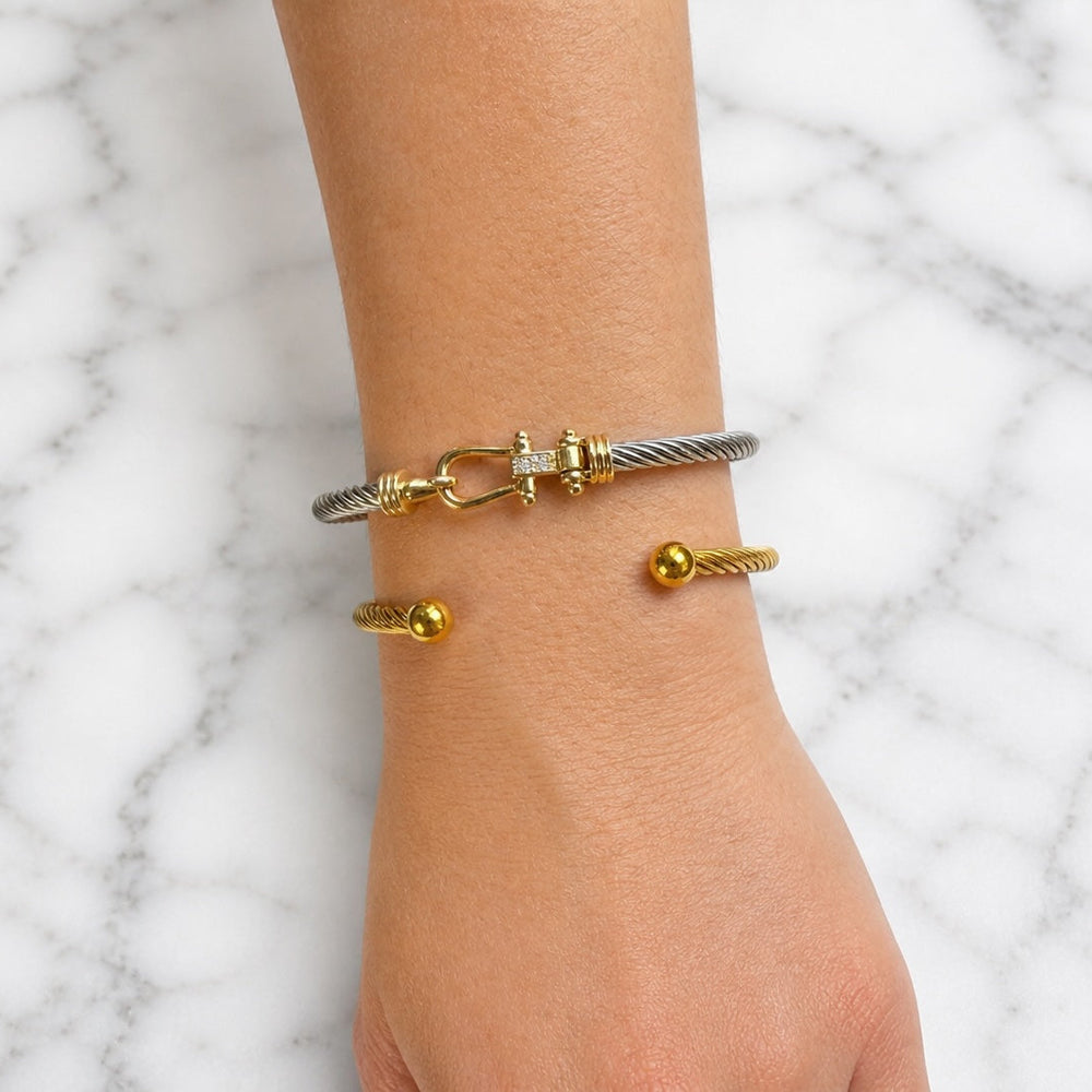 2Tone Horseshoe Twisted Silver Cable Bracelet - Bracelets - - - Azil Boutique