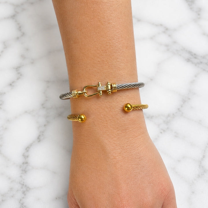 2Tone Horseshoe Twisted Silver Cable Bracelet - Bracelets - - - Azil Boutique