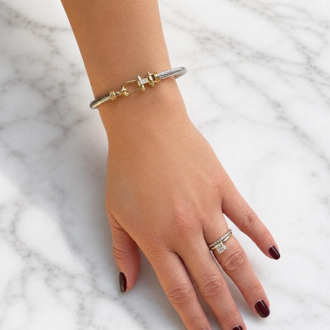 2Tone Horseshoe Twisted Silver Cable Bracelet - Bracelets - - - Azil Boutique