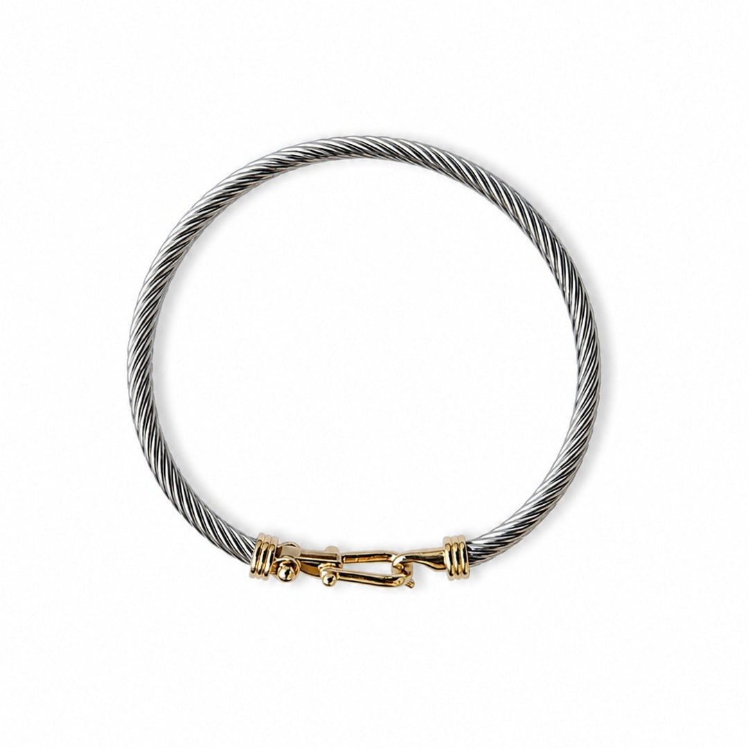 2Tone Horseshoe Twisted Silver Cable Bracelet - Bracelets - - - Azil Boutique
