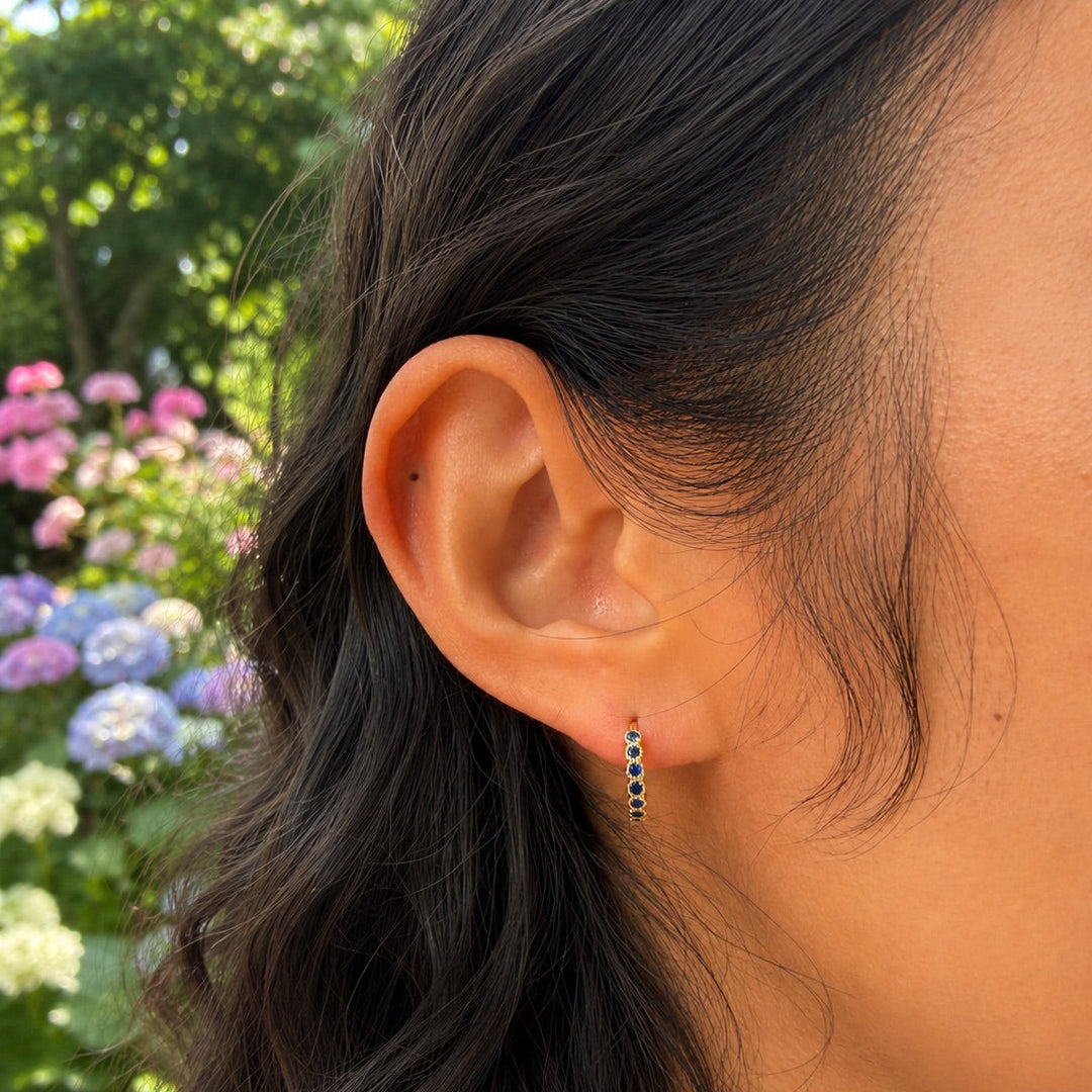 Bezel Blue CZ Huggies - Earrings - - - Azil Boutique