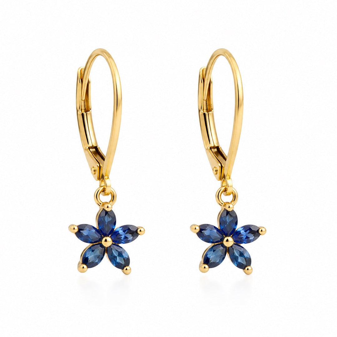 Blue CZ Flower Leverback Earrings - Earrings - - - Azil Boutique