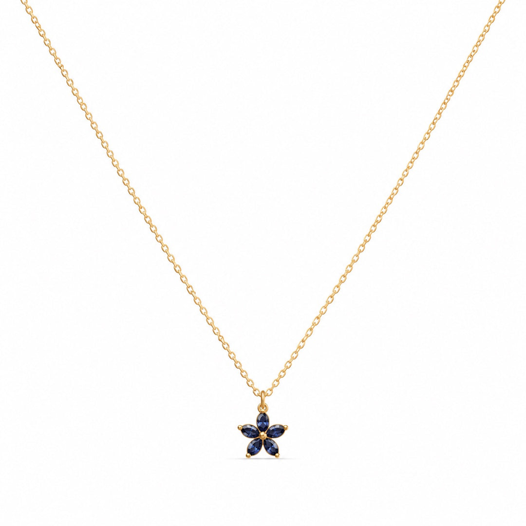 Blue CZ Flower Necklace - Necklaces - - - Azil Boutique