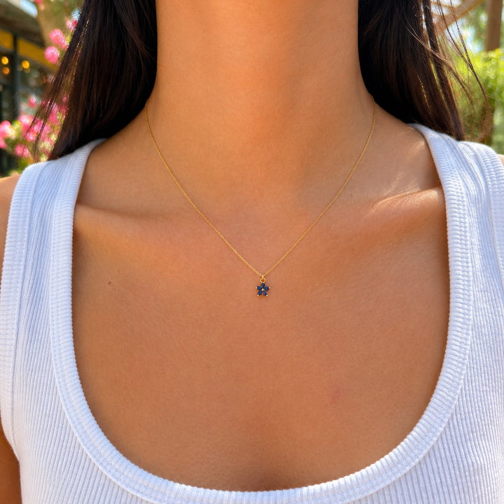 Blue CZ Flower Necklace - Necklaces - - - Azil Boutique