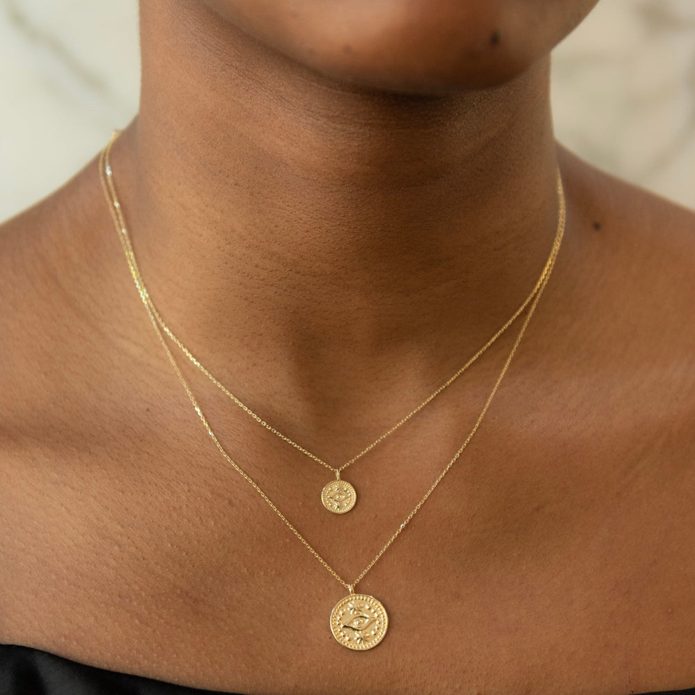 14k Solid Gold Evil Eye Coin Necklace - Necklaces -  -  - Azil Boutique
