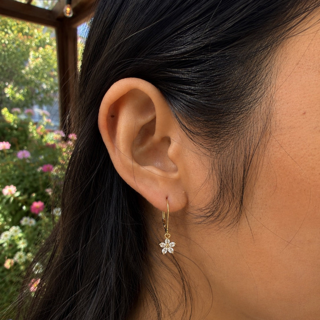 Clear CZ Flower Leverback Earrings - Earrings - - - Azil Boutique