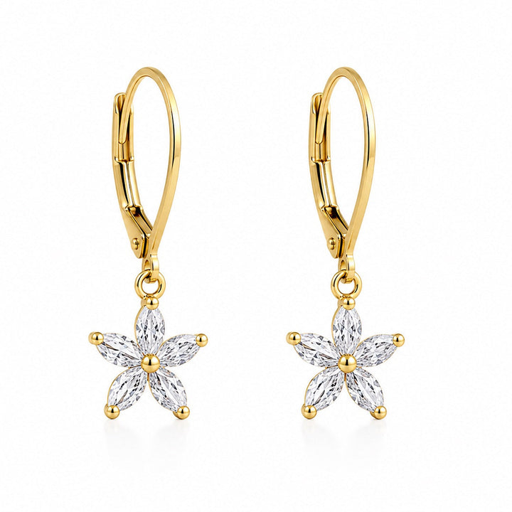 Clear CZ Flower Leverback Earrings - Earrings - - - Azil Boutique