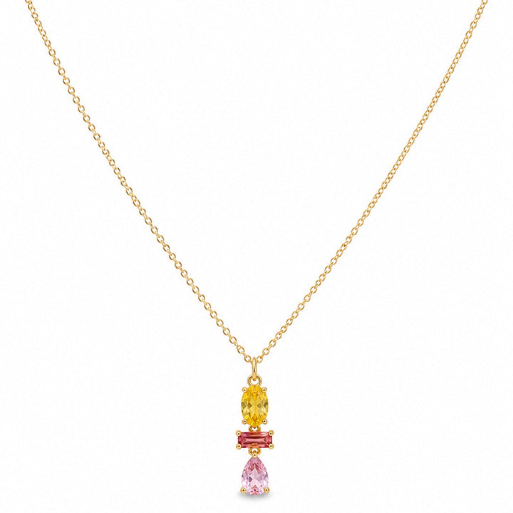 Colorful CZ Yellow / Pink Totem Pendant Necklace - Necklaces - - - Azil Boutique