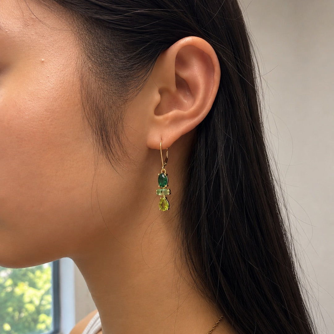 Colorful CZ Green Totem Leverback Earrings - Earrings - - - Azil Boutique