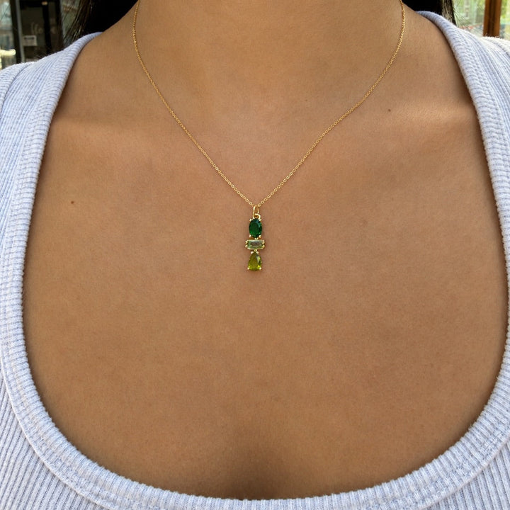 Colorful CZ Green Totem Pendant Necklace - Necklaces - - - Azil Boutique
