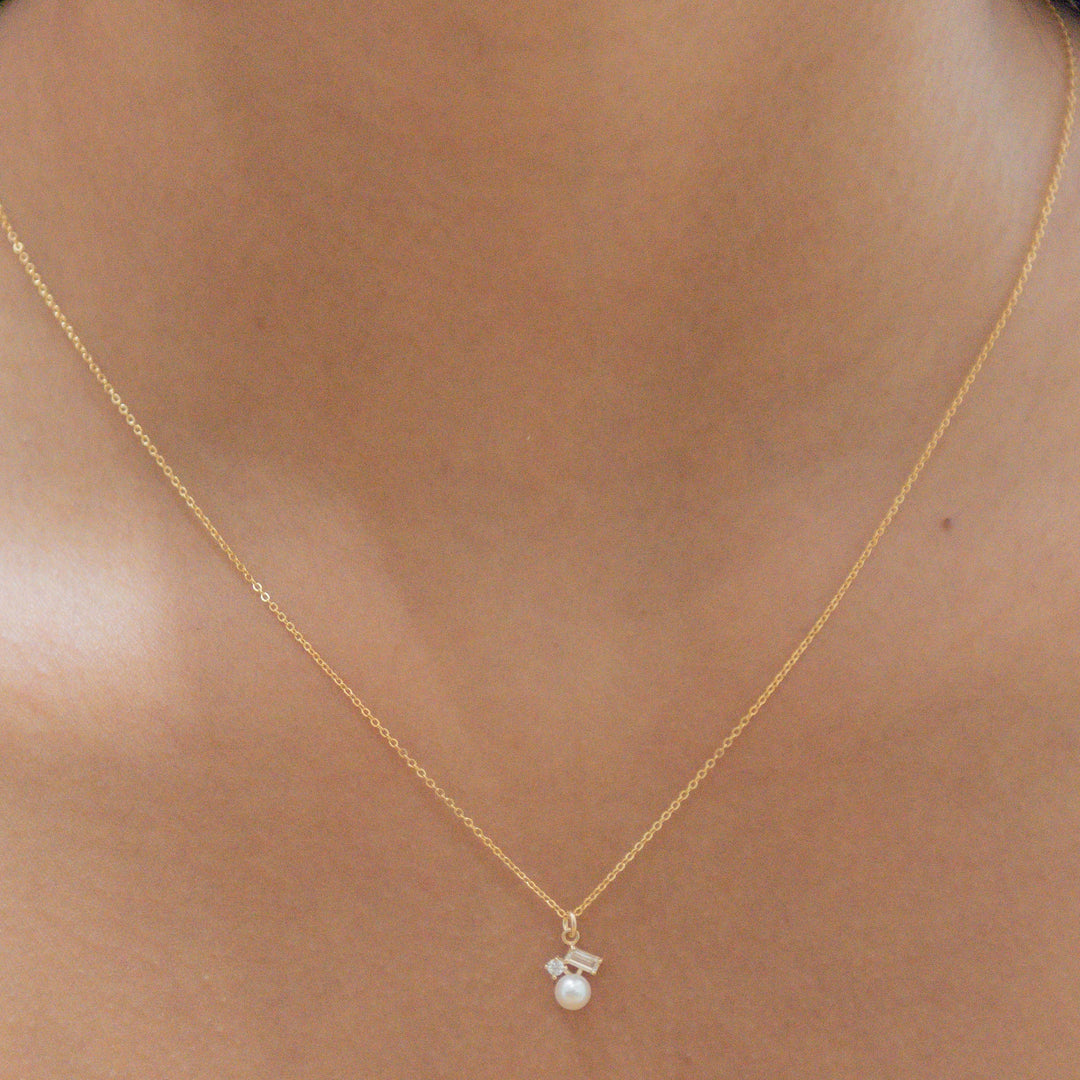 Pearl / CZ Cluster Necklace - Necklaces -  -  - Azil Boutique