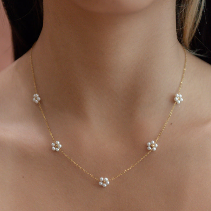 Multi-Daisy Pearl Necklace - Necklaces -  -  - Azil Boutique