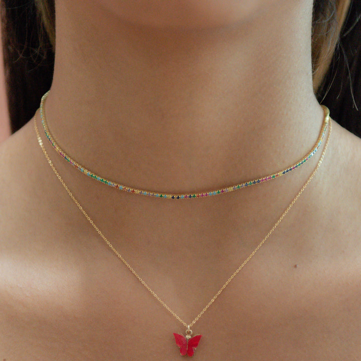 CZ Colorful Tennis Choker - Necklaces -  -  - Azil Boutique