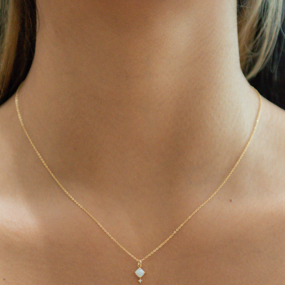 Square Prong Opal CZ Necklace - Necklaces -  -  - Azil Boutique