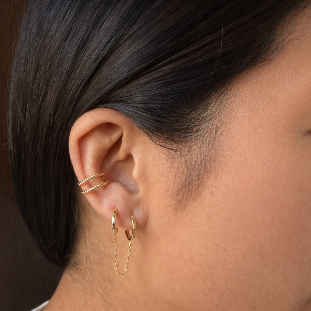 Double Handcuff Chain Huggie - Earrings - - - Azil Boutique