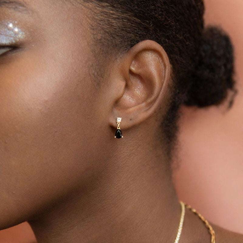 Black CZ Dangle Teardrop Studs - Earrings - - - Azil Boutique