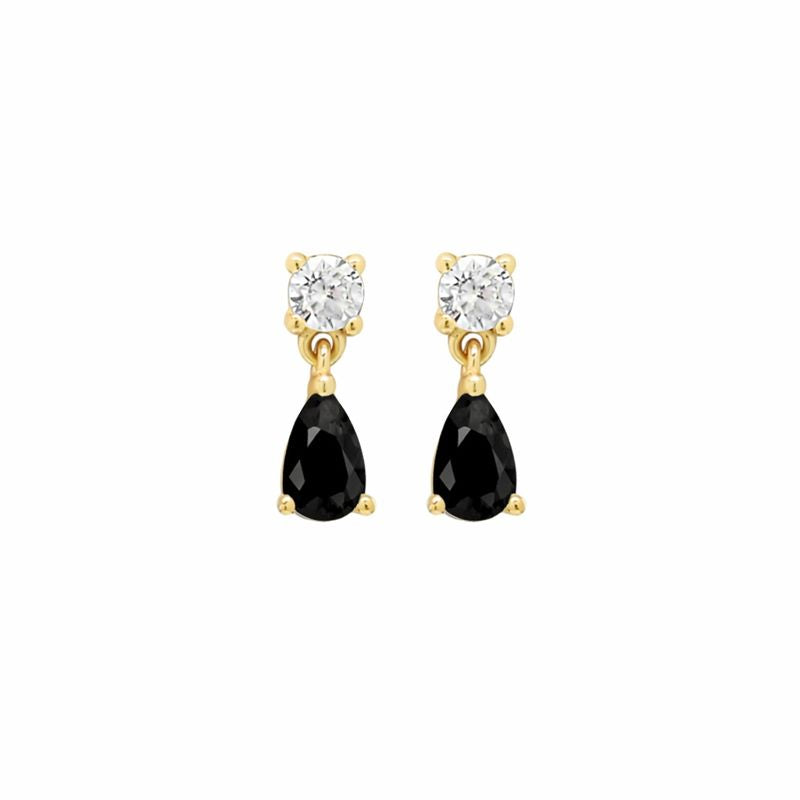 Black CZ Dangle Teardrop Studs - Earrings - Gold - Gold - Azil Boutique