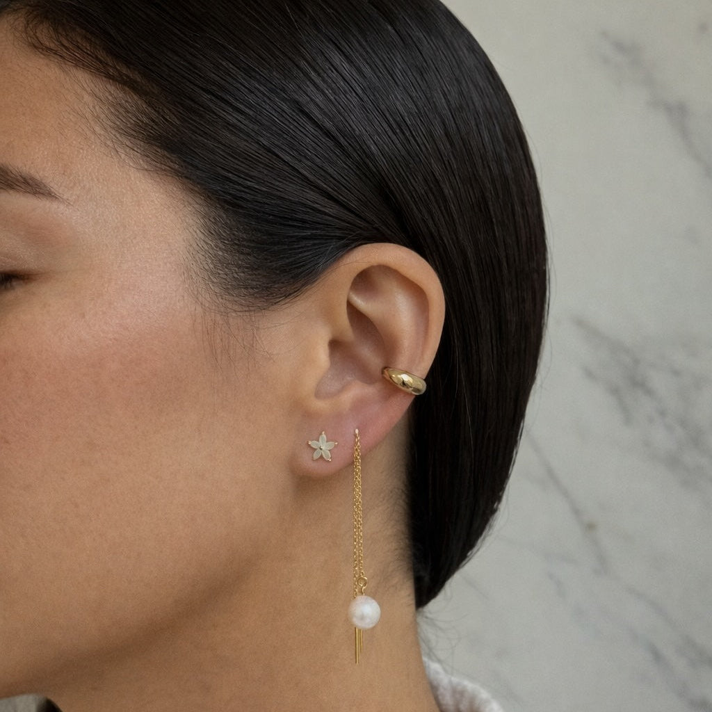 White Floral Studs - Earrings - - - Azil Boutique