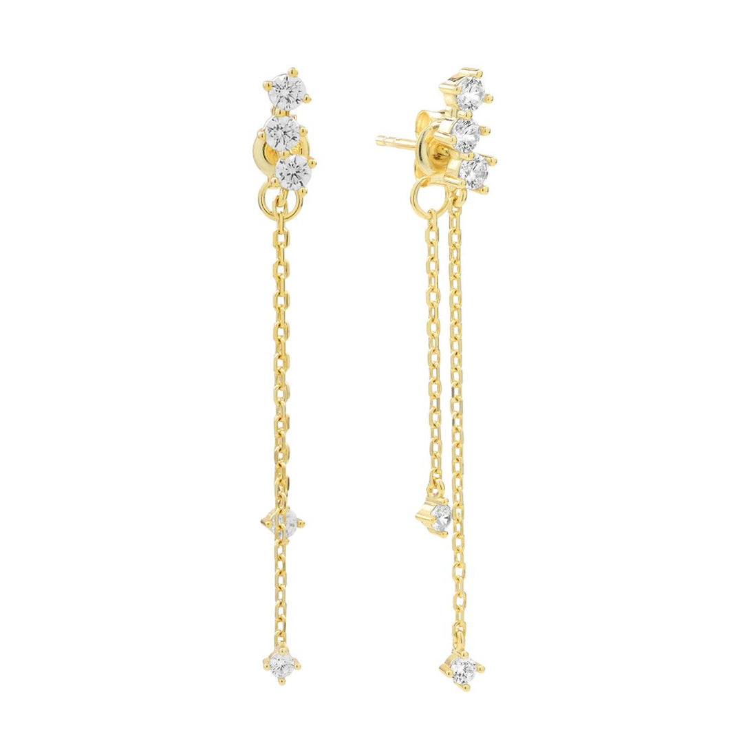 Triple CZ Chain Drop Studs - Earrings - Gold - Gold - Azil Boutique