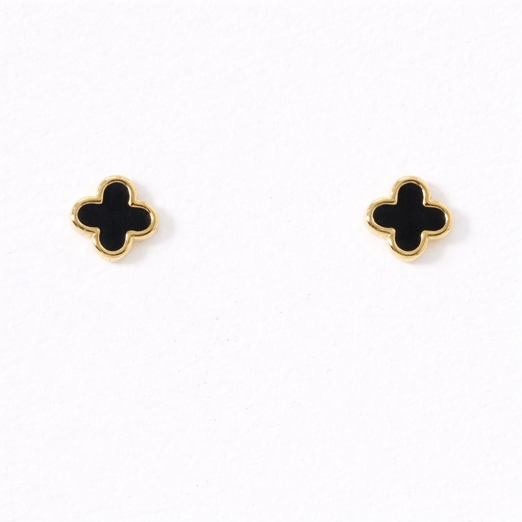 Black Enamel Clover Studs - Earrings - - - Azil Boutique