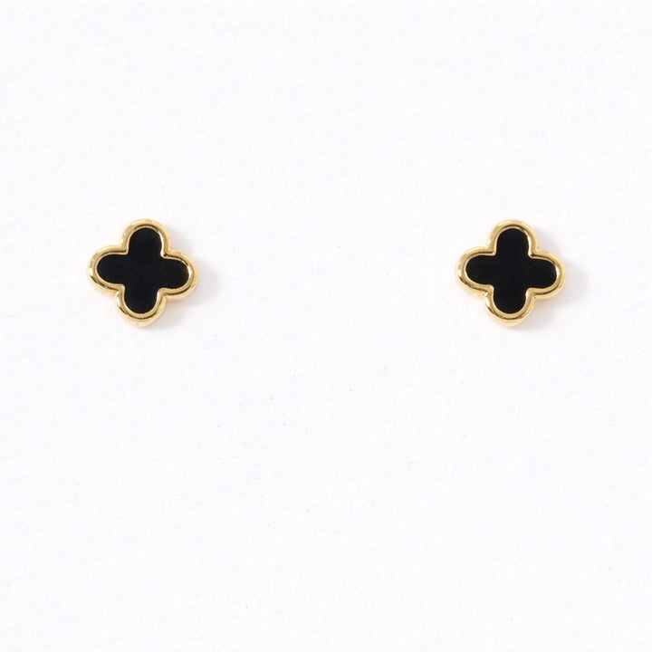 Black Enamel Clover Studs - Earrings - - - Azil Boutique