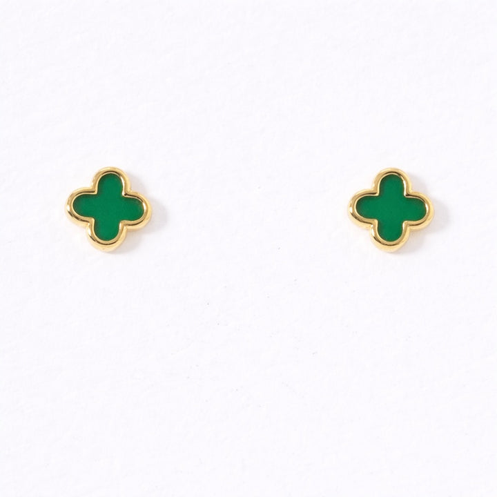 Green Enamel Clover Studs