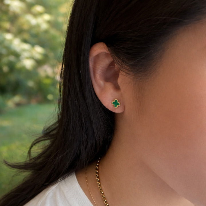Green Enamel Clover Studs