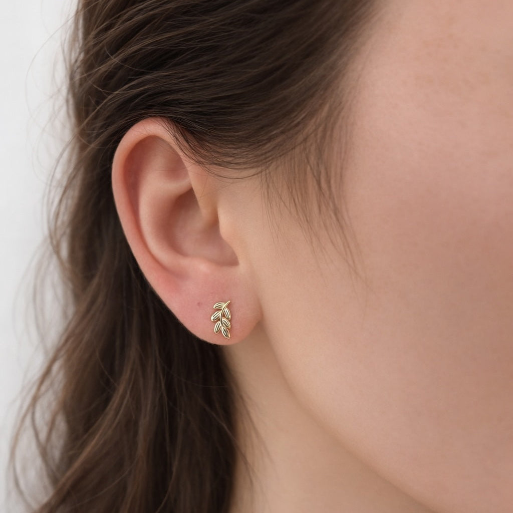 Curved Leaf Studs - Earrings - - - Azil Boutique
