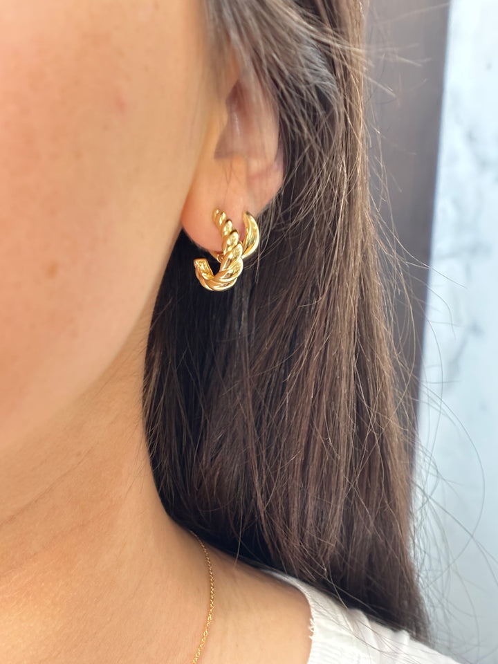 Elongated Oval Twisted Hoop Earrings