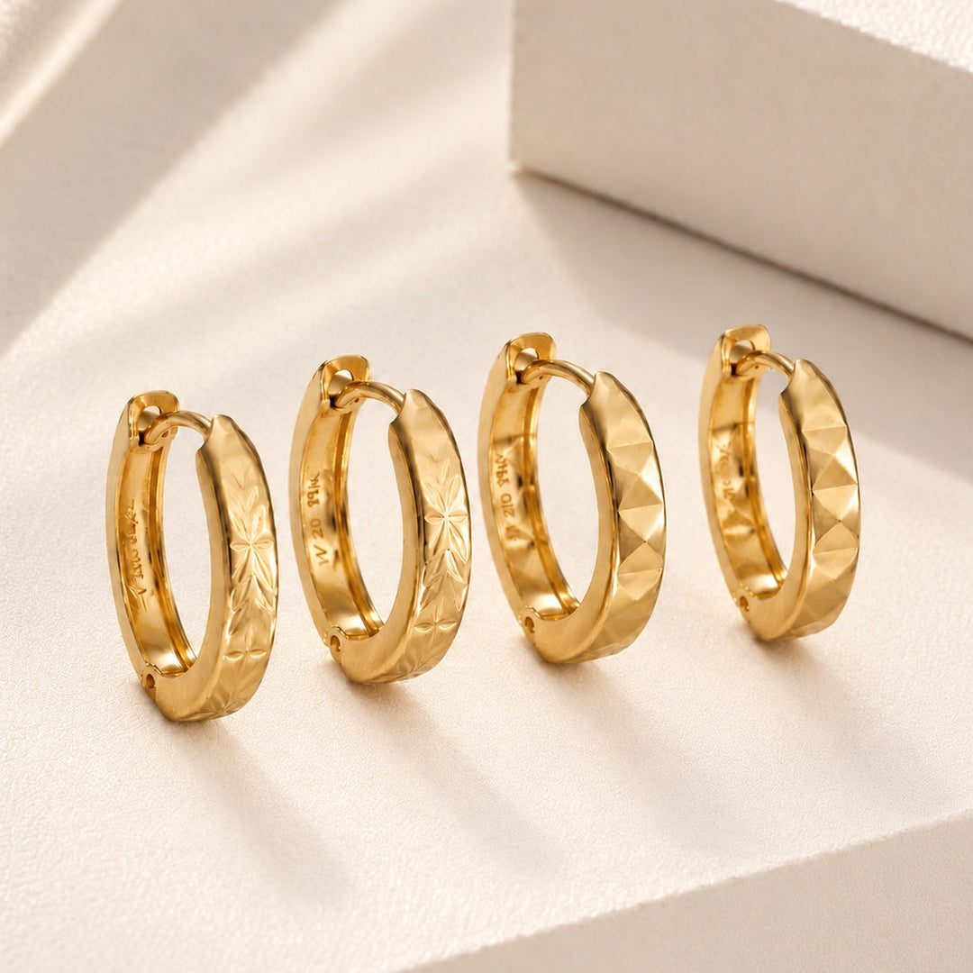 Horseshoe Etched Floral Huggie Hoop Earrings
