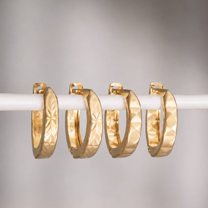 Horseshoe Diamond Cut Huggie Hoop Earrings
