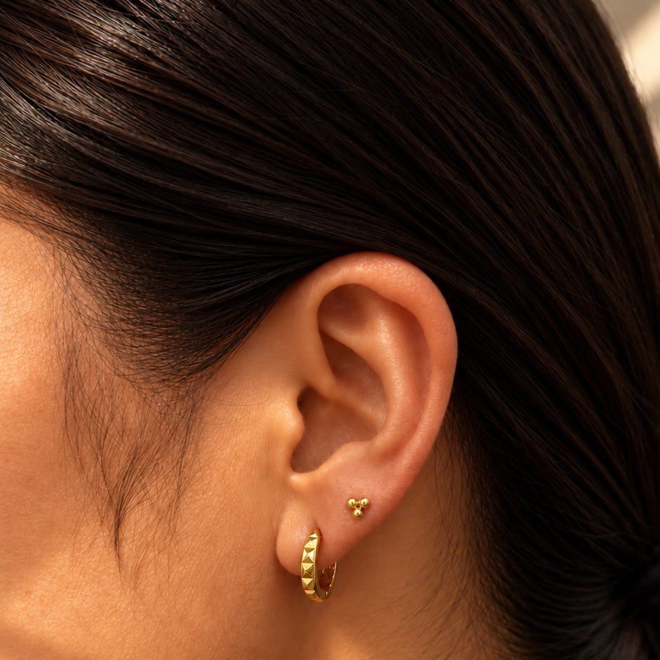 Horseshoe Diamond Cut Huggie Hoop Earrings