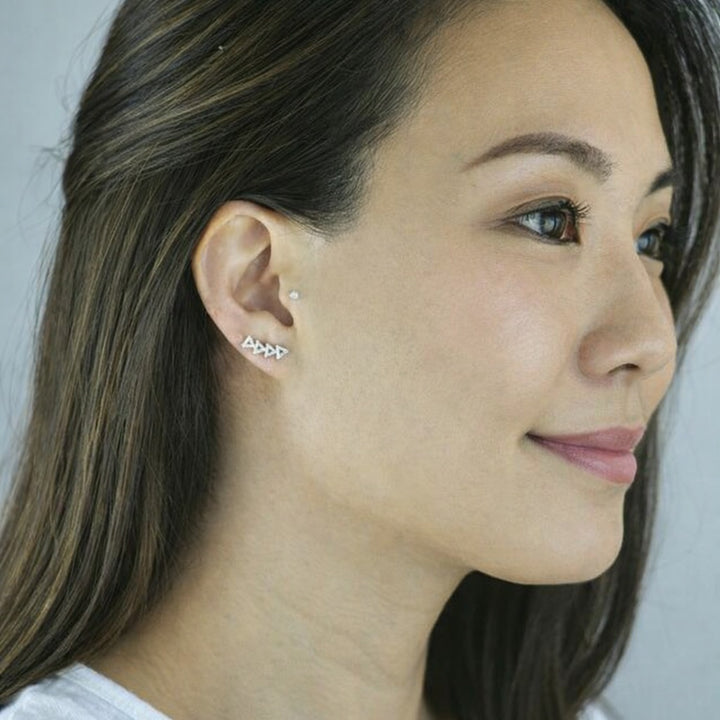 10k Solid Gold CZ Open Triangle Crawler Studs - Earrings - - - Azil Boutique