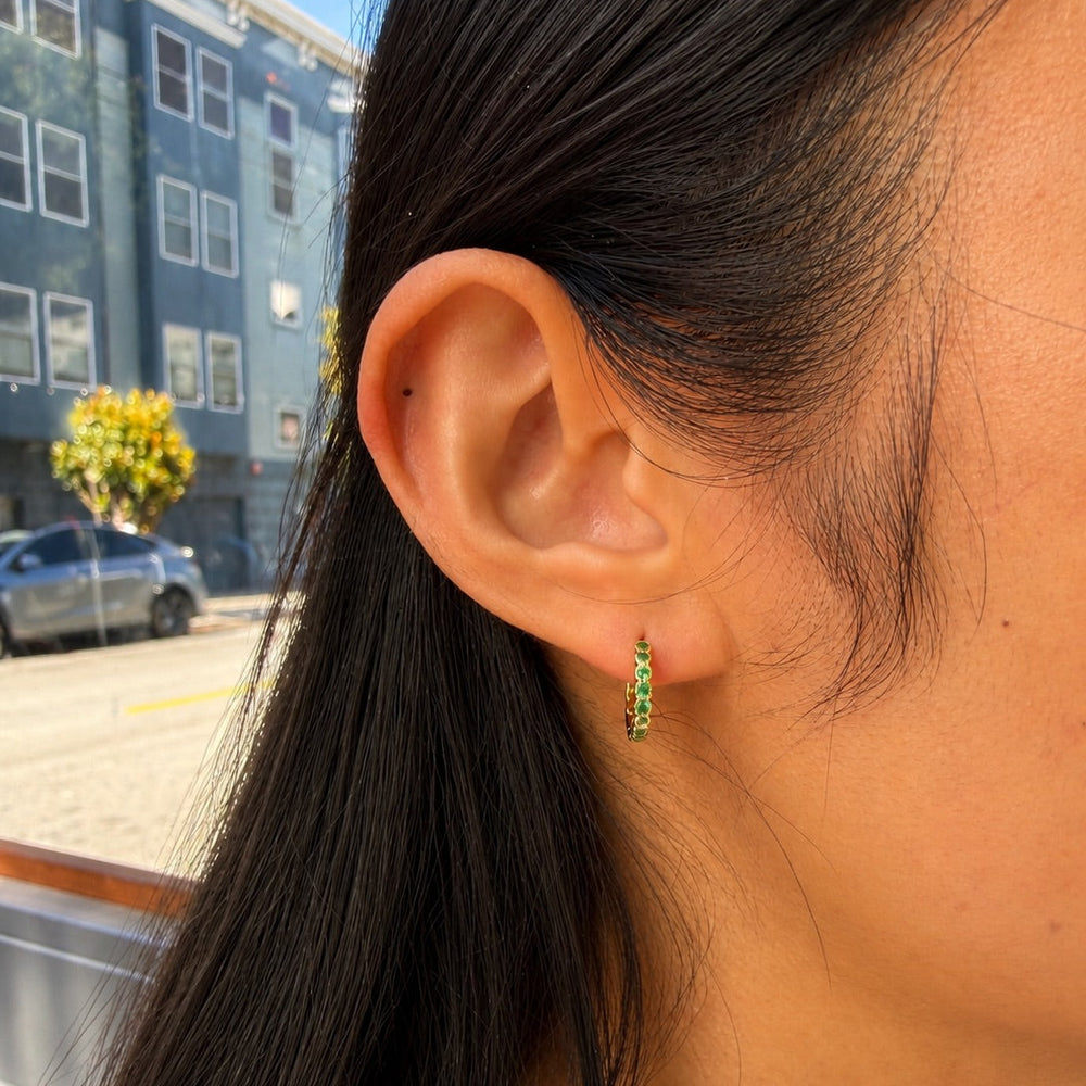 Bezel Green CZ Huggies - Earrings - - - Azil Boutique