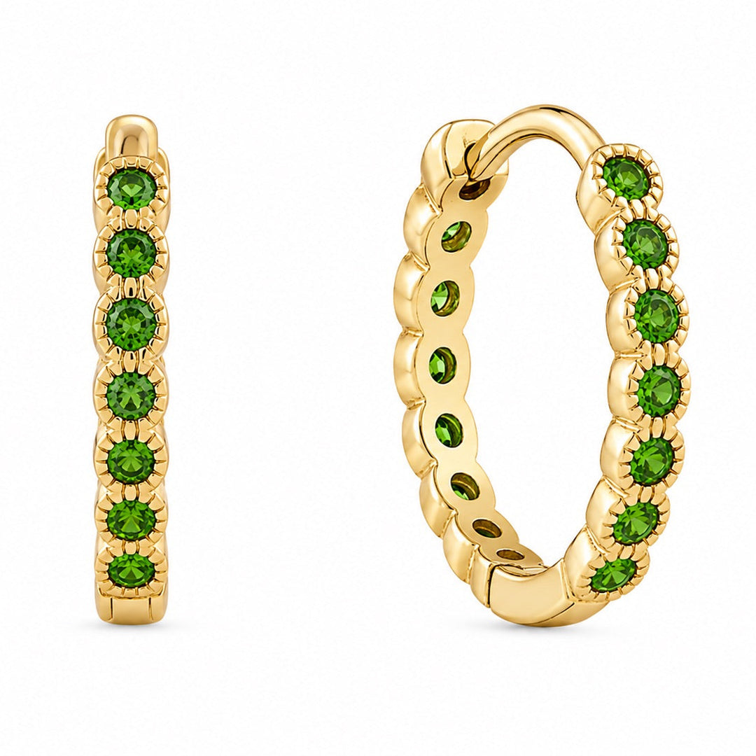 Bezel Green CZ Huggies - Earrings - Gold - Gold - Azil Boutique