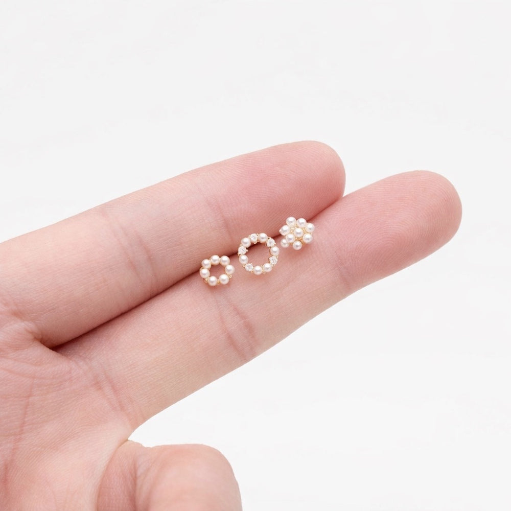 Faux Pearl & CZ Circle Cutout Studs - Earrings - - - Azil Boutique