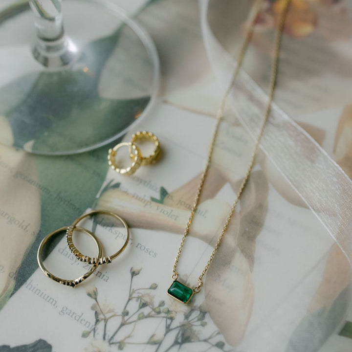 14k Solid Gold Rectangular Emerald Necklace - Necklaces -  -  - Azil Boutique