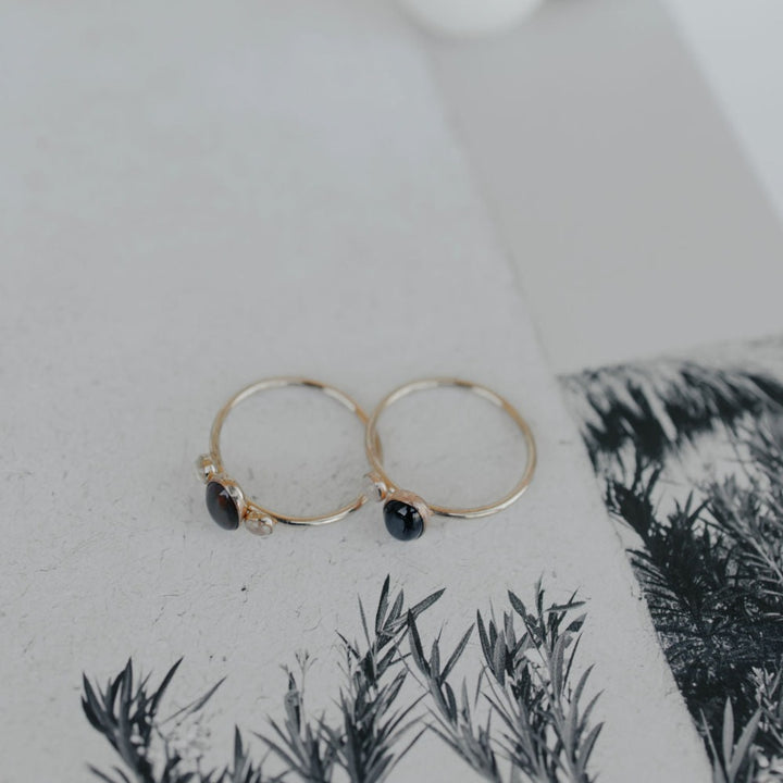 Duo Black Onyx & Moonstone Ring - Rings -  -  - Azil Boutique