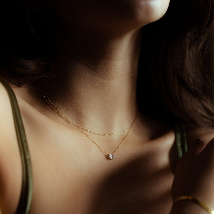 10k Solid Clear CZ Emerald Necklace - Necklaces -  -  - Azil Boutique