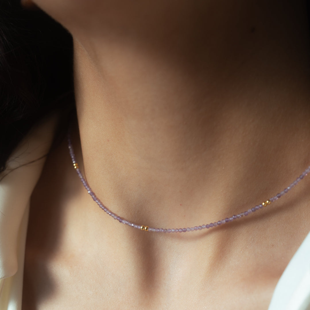 Amethyst + Gold Mix Choker Necklace - Necklaces -  -  - Azil Boutique