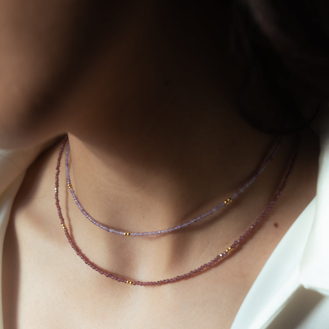 Amethyst + Gold Mix Choker Necklace - Necklaces -  -  - Azil Boutique