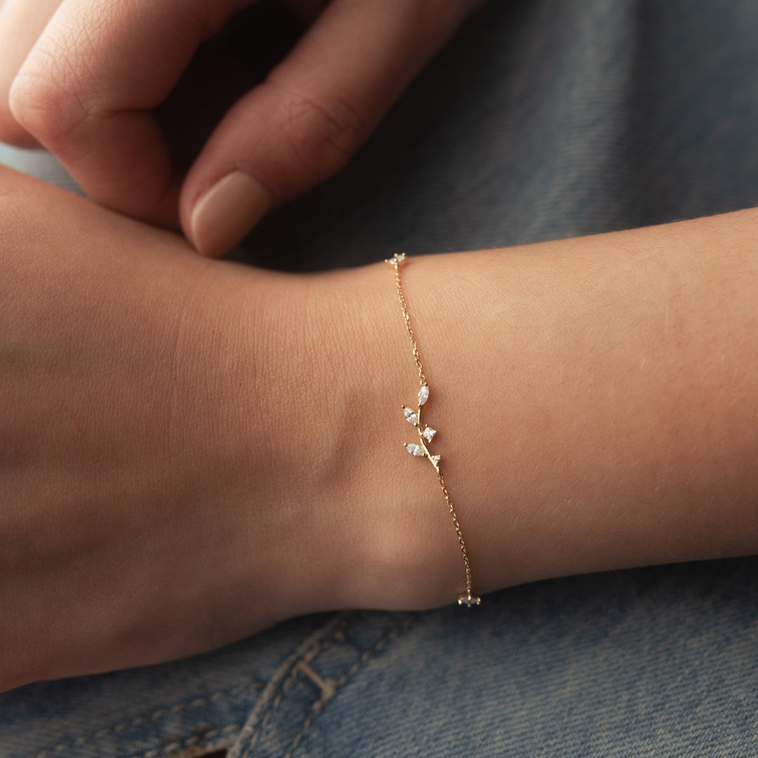 14k Solid Gold CZ Vine Bracelet - jewelry -  -  - Azil Boutique